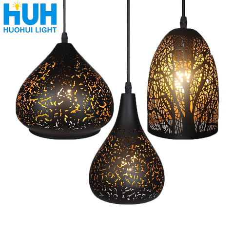 Vintage Pendant Light Nordic Porous Loft E27 LED Iron Etching Lampshade