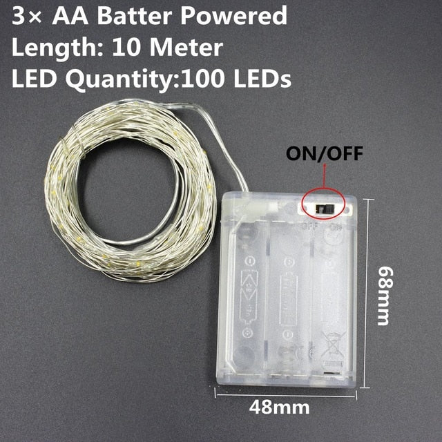 1/2/5/10M 10-100 LEDs Christmas Garland Copper Wire LED String Lamp