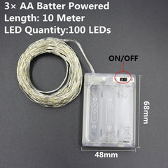1/2/5/10M 10-100 LEDs Christmas Garland Copper Wire LED String Lamp