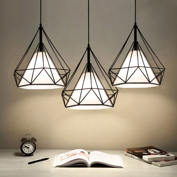 Modern Pendant Light Black Iron Hanging Cage