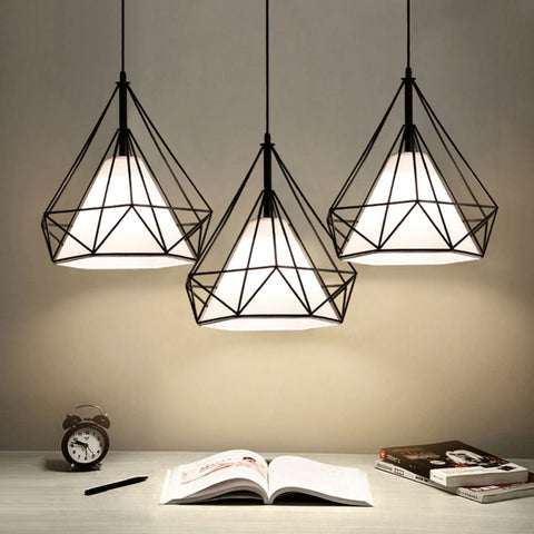 Modern Pendant Light Black Iron Hanging Cage