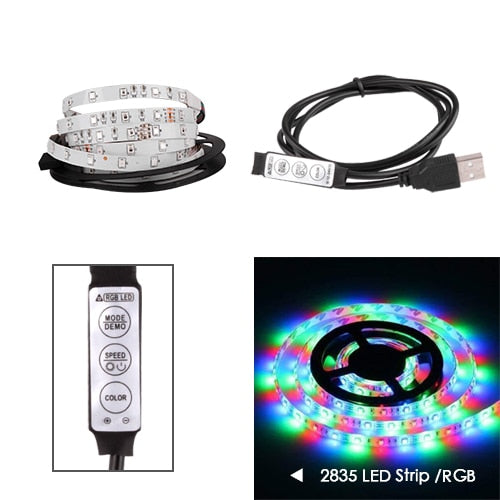 DC 5V LED Strip 3Key USB Cable Power Flexible Light Lamp
